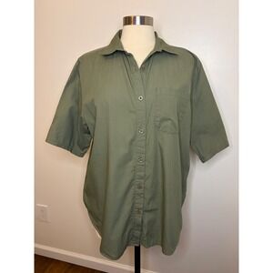 The Shirt Rochelle Behrens Olive Green Short Sleeve Button Down Utility Top XL